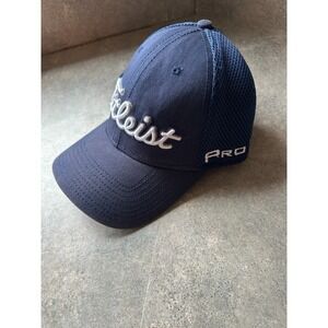 Titleist Golf Pro V1 FJ Footjoy New Era Mesh Flex Fitted M-L Hat Cap Navy Blue